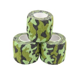 Generic 3 Roll Self-Adhesive Camouflage Tape Cling Scope Wrap Military Camo Stretch Bandage 5CM x 4.5M Tactical Multi-Functional Non-Woven Fabric Stealth Tape (Green)