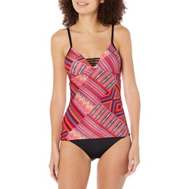 Seafolly Women's Standard Tankini Top Swimsuit with Strappy Front Detail, Desert Tribe Flame, 4 US