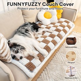 FUNNY FUZZY Pet Couch Covers for Sofa, Couch Covers for Dogs Washable Dog Couch Cover Protector Cream-Colored Furniture Sofa Covers for Dog Handmade Pure Cotton Pet Bed Mat (Brown, 23.6"×70.9")