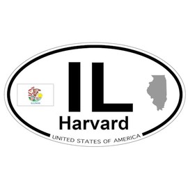 US Decal, Inc. Harvard, Illinois Oval Sticker with State Flag