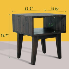 Acacia Serena Nightstand Solid Wood Nightstand with Open Storage Shelf, Wood Bedside Table, Night Stands for Bedroom - Mocha