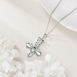 VONALA Cross 925 Sterling Silver Necklace Jesus Christ/Satan Baphomet Pendant Jewellery Gift for Men Women, Sterling Silver