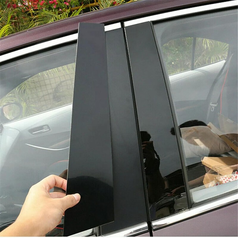 RONTCOS 6pcs Gloss Black Pillar Post Door Window Cover Trim