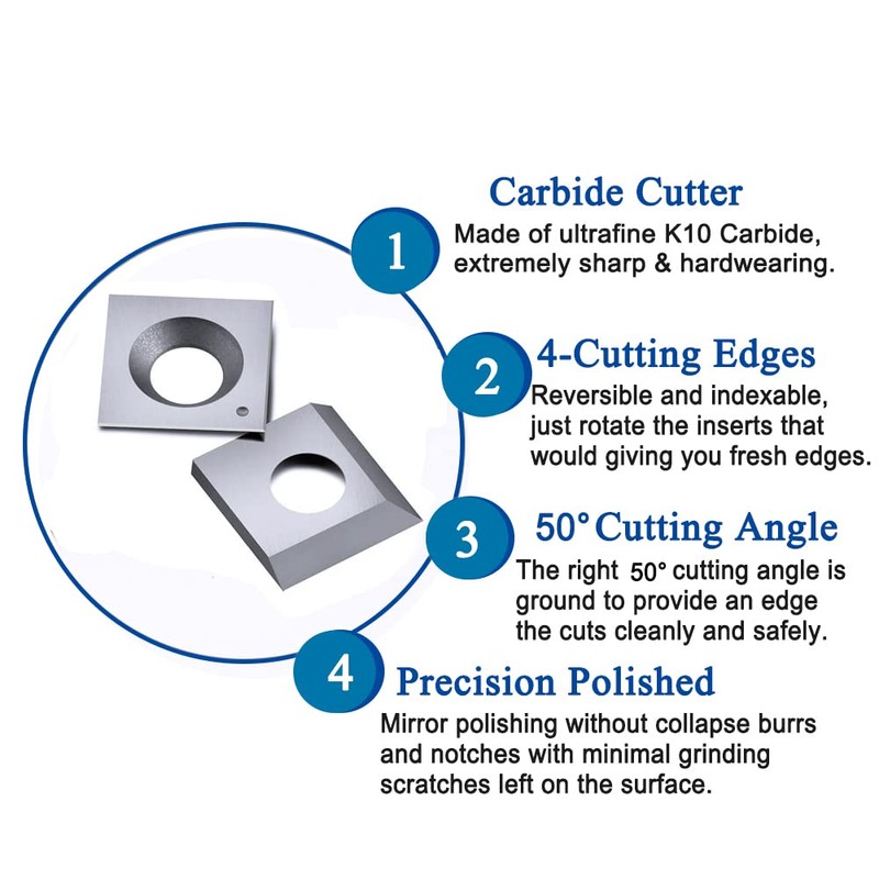 Indexable Carbide Insert Knife 14.3x14.3x2.0mm-50° 2-Edge Replacement Cutter for Cutech
