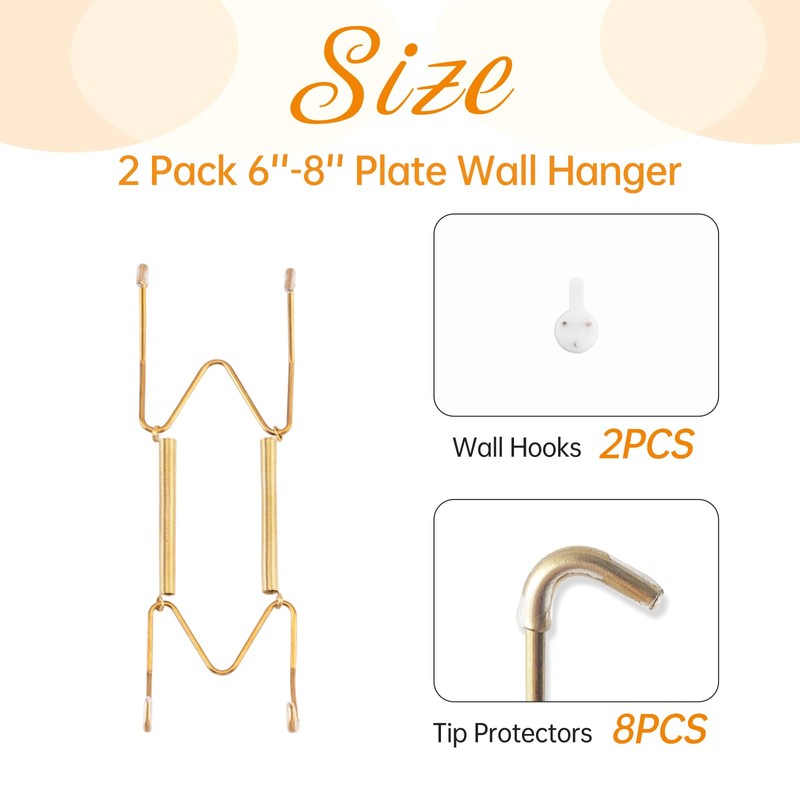 Plate Hangers for Wall for 6-8 inch, 2 Pack, Gold