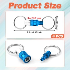 4 Pack Quick Release Keychain, Pull Apart Keychain Detachable Key Rings Aluminum Keychain Quick Release with 2 Split Rings Chain Separate Quick Disconnect Accessory Gift (Blue and Silver)