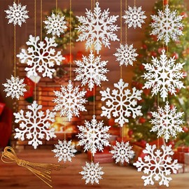 50 Adornos de Copos de Nieve Blancos de Navidad de plástico Plástico Invierno Glitter Copo de Nieve Interior Exterior Árbol de Navidad Decoración de