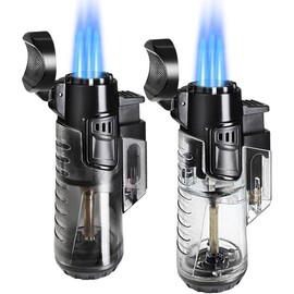 Butane Refillable 2 Pack Triple Jet Flame Torch Lighters Windproof Pocket Light for Camping and Fireplace Use - Color: BlackNickel, Size: 1Pack