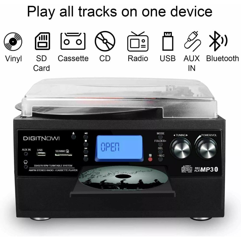 Digitnow! Bluetooth Record Player Turntable with Stereo Speaker, LP Vinyl