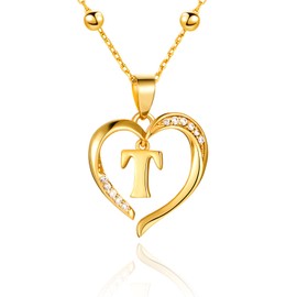Cicy Bell Womens Heart Initial Necklace for Women 18k Gold Plated Cubic Zirconia Dainty Letter Pendant Necklace 17.7'' with 7'' Extender