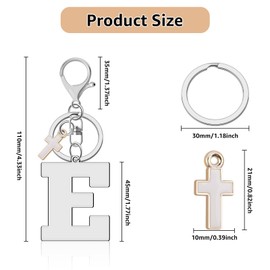 Lukiisoo A-Z Initial Letter Keychains with Cross Pendant, Men Backpack Charms Key Chains, Silver Alphabet Letters Key Ring for Car Wallet Purse Handbags(Letter E)