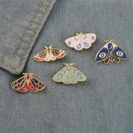 RLHRNDE 5 Pcs Butterfly Enamel Pins Set for Women Cool Metal Lapel Pins Witch Butterfly Colorful Enamel Pins Moon Phase Moth Brooches for Clothes Jackets Bags Hat Steampunk Badge Jewelry (Butterfly)