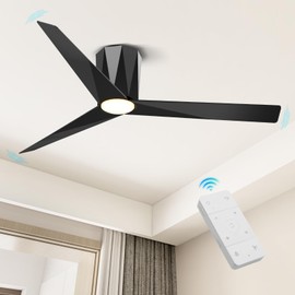 Roomratv Black Ceiling Fans with Dimmable Led Lights, 52 Inch Flush Mount Ceiling Fan Remote Control, Quiet DC Reversible Motor for Summer Winter, Low Profile Modern ABS Blades Indoor Use, ETL Listed