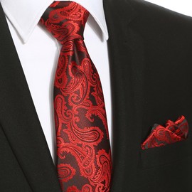 KissTies Mens Red Tie And Pocket Square Paisley Necktie