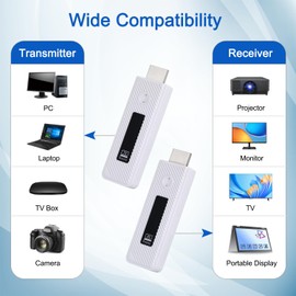 Wireless HDMI Transmitter and Receiver 165FT/50M, Wireless HDMI Extender kit for 4K@30Hz Input and 1080P@60Hz Output, LED Display, 5.8G+2.4G high-speed transmission Support laptops, PC, TV Box, Camera