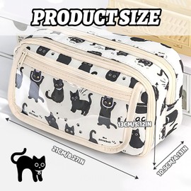 EOAMGO Large Capacity Cat Pencil Case for Girls Boys Kids, Cute Pencil Case Cat Stationery, Kawaii Pencil Bag, Stationery Bag (Black)