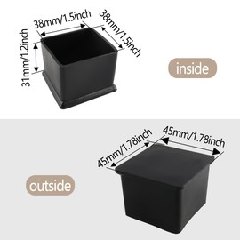 AUXBC 8PCS 1-1/2” x 1-1/2” Square Rubber Furniture Leg Caps, PVC Chair Leg Tips Caps, Furniture Foot Protectors, Black Rubber Table Foot Cover, Wear-Resistant Table Chair Leg End Cap