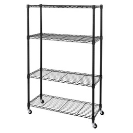 Seville Classics Solid Steel Wire Shelving Storage Unit Adjustable Shelves Organizer Rack, for Home, Kitchen, Office, Garage, Bedroom, Closet, Black, 4-Tier, 36" W x 14" D