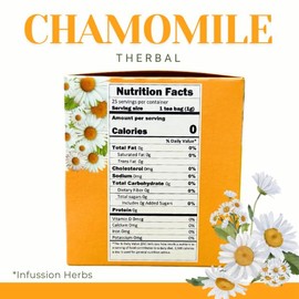 Therbal – Manzanilla Chamomile Tea 6-Pack (150 Tea Bags Total) | 100% Natural Chamomile (Matricaria recutita) | Herbal Infusion | Caffeine-Free | Individually Wrapped