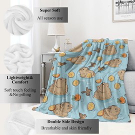VODRM Cute Capybara Relaxation Blanket Adorable Orange and Bird Throw Blankets,Birthday Gifts for Kids & Animal Lovers,Lightweight Soft Fleece for Sofa Couch Bed Room Travel Decor 50x60in