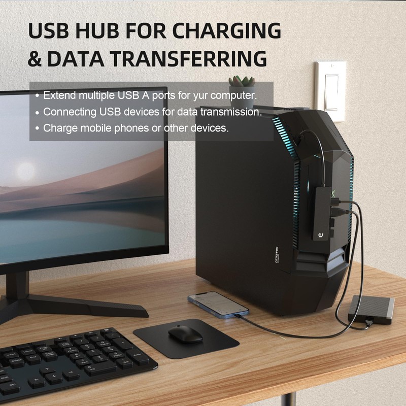 USB C Hub, TOTU 4-Port USB C Hub Extra Light