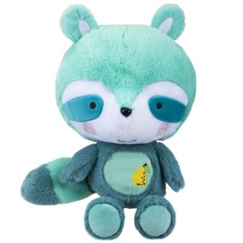 VFM - Raccoon Pear Scented Plush - Super Soft & Fluffy Turquoise 26cm Fruity Enchanted Forest Animal Brightly Coloured Sensory Cuddly Toy - Sensations