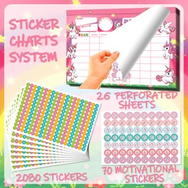 Reward Chart for Kids, Unicorn Magnetic Kids Behavior Chart, Pad with 26 Chore Charts, 2080 Star Stickers, 70 Incentive Stickers, Responsibility Chart for Kids Girls Toddlers, Kids Chore Chart, Pink