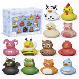 12PCS Baby Bath Toys Rubber Ducks No Hole Design Pool Toys Toddler 18M+