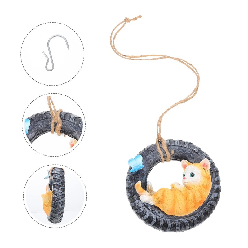Outanaya Cat Figurine Kitten Lying in Tire Desktop Cat Ornament