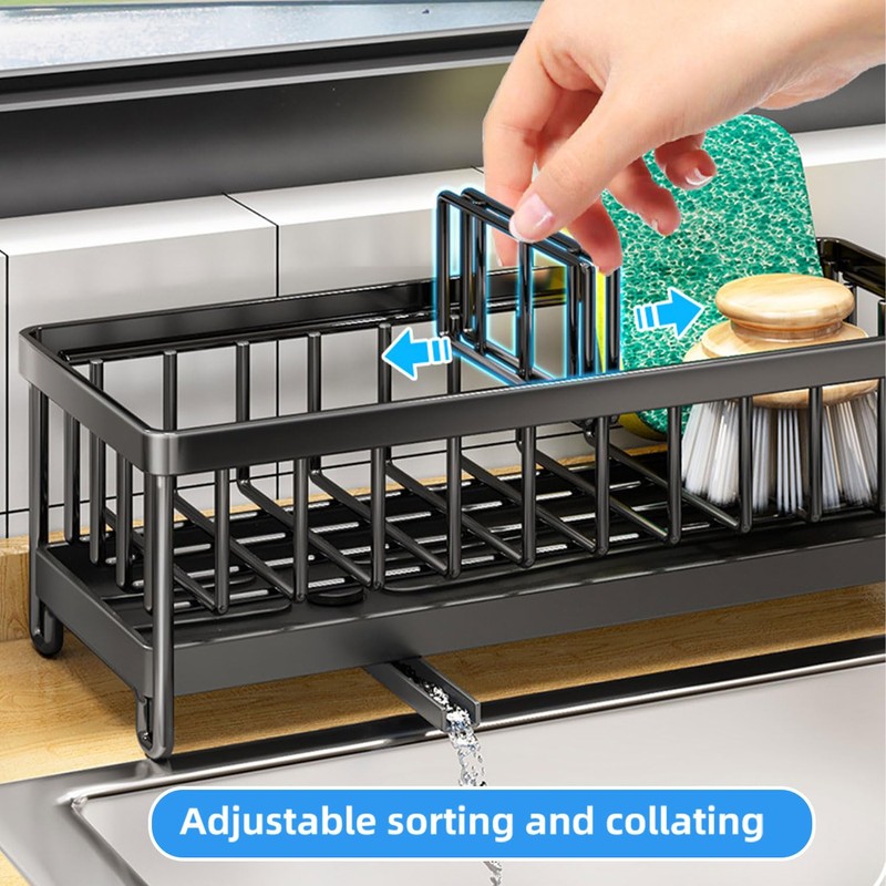 PengGengA Sink Organiser, Sink Organiser with Removable Brush Holder, Sink