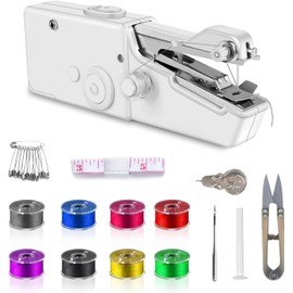 FANGXIN Mini Sewing Machine with Accessory Kit, Lightweight and Easy Operated Cordless Handheld Sewing Machines for Beginners, Portable Sewing Machine for Home Repairing and Stitch Handicrafts (White)