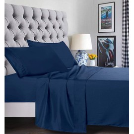 Elegant Comfort 1500 Thread Count Luxury Egyptian Quality Super Soft Wrinkle Free and Fade Resistant 4-Piece Bed Sheet Set, Queen Navy