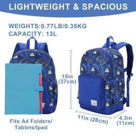 VASCHY Toddler Kids Backpacks, Cute Lightweight School Bag Water Resistant Preschool Backpack for Boys and Girls with Chest Strap Navy Dinos