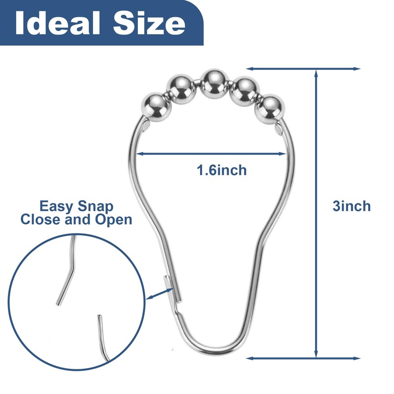 Final Friday 12 Shower Curtain Hooks Rust Proof, Bathroom Set