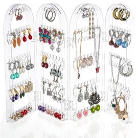 Kurtzy Foldable Acrylic Jewellery Organiser - Stores 120 Pairs of Earrings - 5 Tiers and 4 Panels of Storage for Ear Rings, Bracelets & Necklaces - Clear Transparent Display for Jewlery Storage