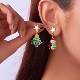 Cute Christmas Dangle Earrings for Women Holiday Reindeer Snowflake Bell Earrings Xmas Tree Snowman Hat Post Earring Set Festive Christmas Jewelry Gifts - Penguin & Christmas Tree