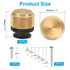PATIKIL 1 Inch Dia. Cabinet Knobs, 10pcs Knurled Drawer Round Pulls Handle Solid Hardware for Dresser Wardrobe Kitchen Cupboard, Black/Gold