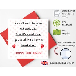 Printperfect - Boyfriend Girlfriend Birthday Card - Husband or Wife Birthday Card 'Headstart Getting Old' - I Love You Gifts For Him or Her - Sweet Birthday Cards for Partner (Headstart Getting Old)