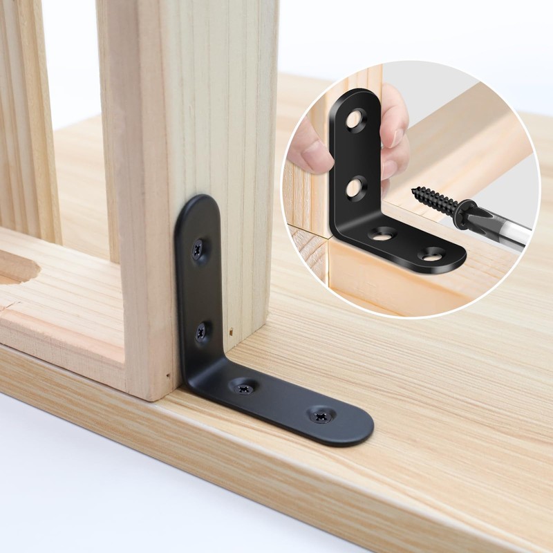 MY MIRONEY 8PCS Black L Brackets Heavy Duty Stainless Steel