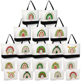 Paterr 20 Pcs Back To School of First Day Appreciation Thank You Teacher Gift Bulk Rainbow Canvas Tote Bag with Makeup Pouch(Joyous Styles)