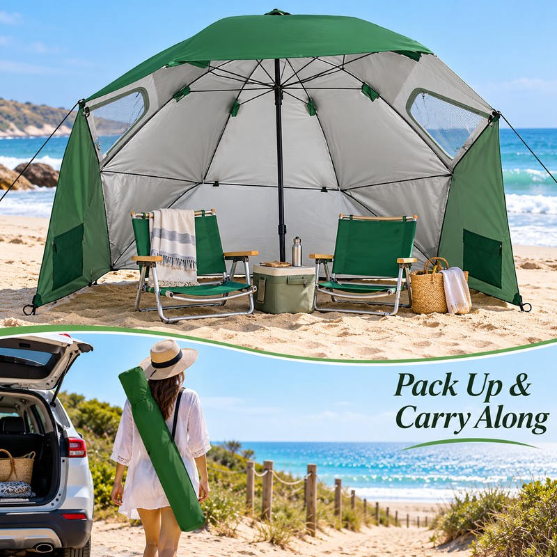 UPF 50+ Beach Umbrella with Sand Anchor, 94 Inch Windproof