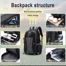 Nircho 40L Hiking Backpack Lightweight Breathable Trekking Rucksack for Men Women, Durable Water Resistant Travel Bag for Skiing Camping Climbing Cycling Trekking Mountaineer Outdoor Sports