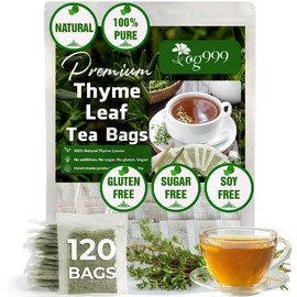 TOG999, Premium 120 Thyme Leaf Tea Bags, 100% Natural & Pure Thyme Leaves. Loose Leaf Thyme Herbal Tea. Thyme Leaf Tea. No Sugar, No Caffeine, No Gluten, Vegan.