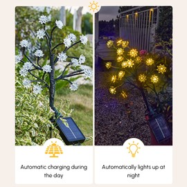 OriginalSourcing Solar Outdoor Lights Solar Garden Decor Waterproof Landscape Light Solar Flower Lights Adjustable Flower Tree Stems Lights for Garden, Patio, Pathway Decor (Yellow, 2 Pack)