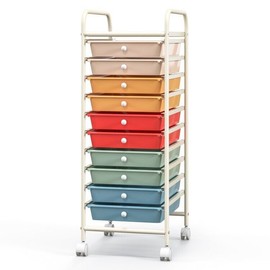 Costway 10-Drawers Rolling Storage Cart Home Office Organizer Cart W/ Universal Casters