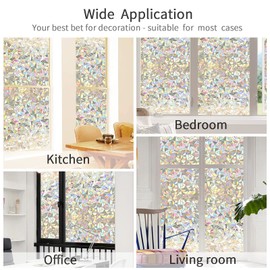 Wisomhome Privacy Rainbow Window Film Static Cling Glass 3D-Laser Reflective Decorated Window Tint No Glue Anti-UV Window Sticker Window Covering.11.8" X 78.7" (30X200cm)
