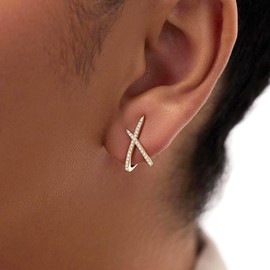 Gold Stud Earrings for Women Trendy, 14K Gold Stud Dainty Simple Minimalist CZ Earrings Hypoallergenic Earring for Women Gifts 13