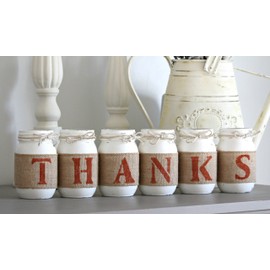Thanksgiving Table Decor | Mason Jars Set Centerpiece Thanks | Rustic Fall Decorations Custom Colors