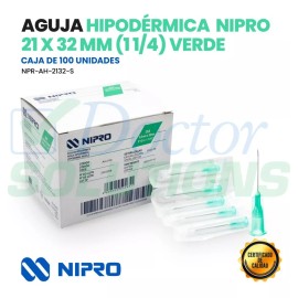 Nipro Aguja HiPodérmica Nipro 21gx32 Mm (1 1/4) Verde Caja 100u