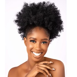 CECINILL Afro Puff kinky curly Drawstring Ponytail Extension for Black Women Synthetic Short Afro Kinkys Curly Afro Bun Extension Hairpieces Updo Hair Extensions with Two Clips(2#)